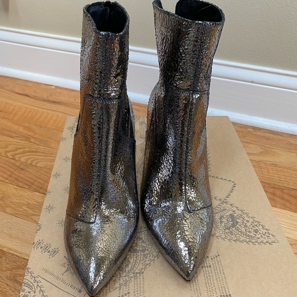 FREE PEOPLE Willa Leather Silver Crackle Boot - Picture 1 of 6